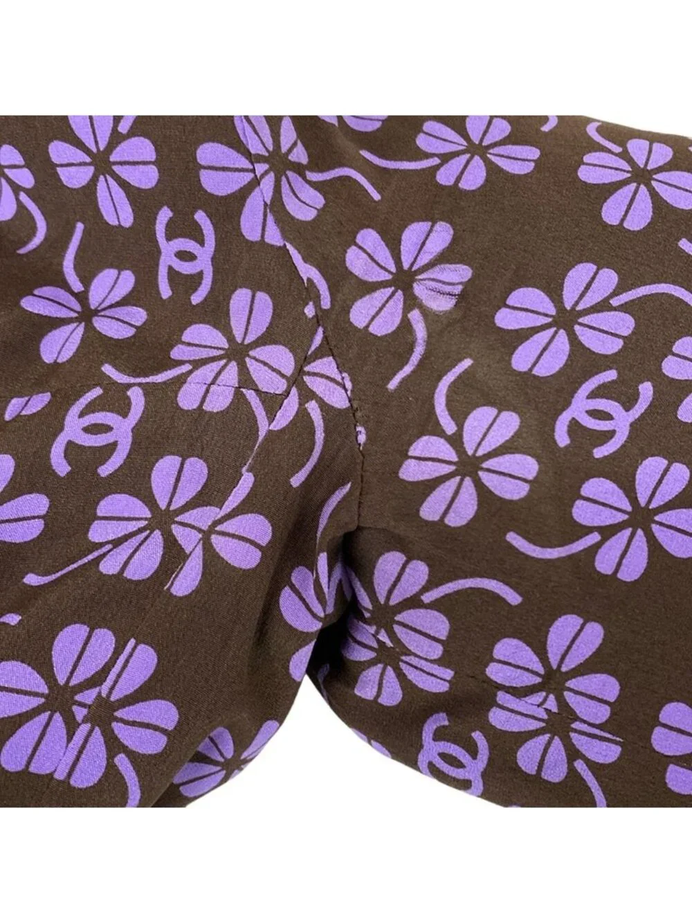 Chanel Skirt Suit Dark Brown Purple Clover CC Logo Pleats Set Wool